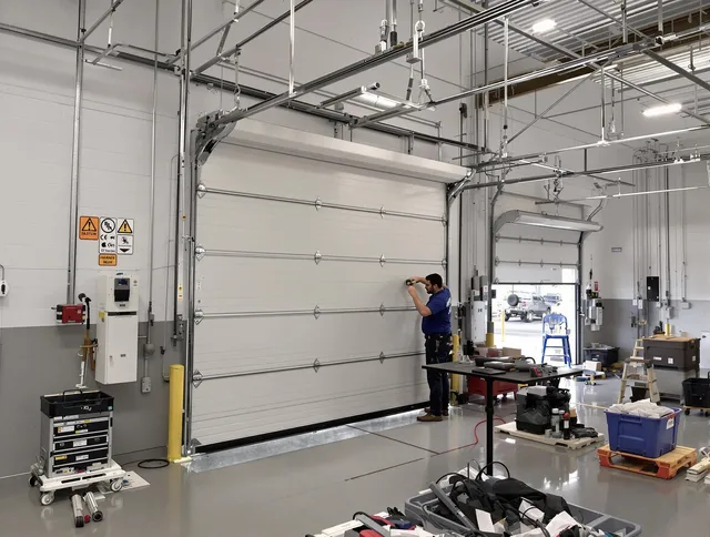 Commercial garage door repair being performed by Hilton Head Island Garage Door Repair expert in Hilton Head Island